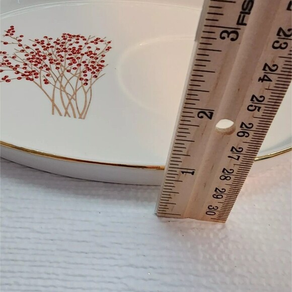 Graces Teaware Oval Cup Snack Plate Merry Christmas Red Holly Gold Trim Writing - Picture 9 of 16